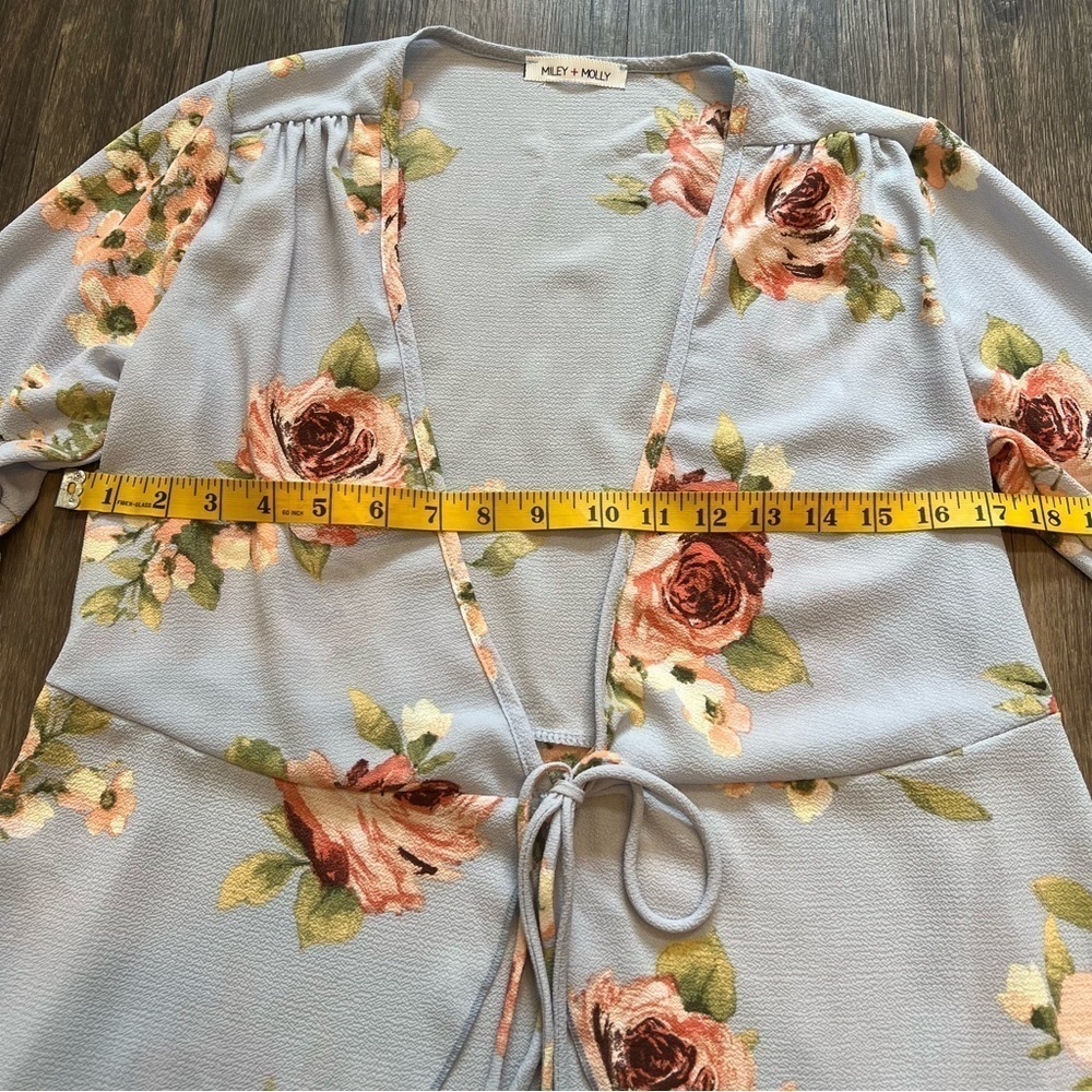 Miley+Molly Floral Blue Peplum Tied up Top Blouse Long Flare Sleeve Summer Y2K S - Picture 9 of 13